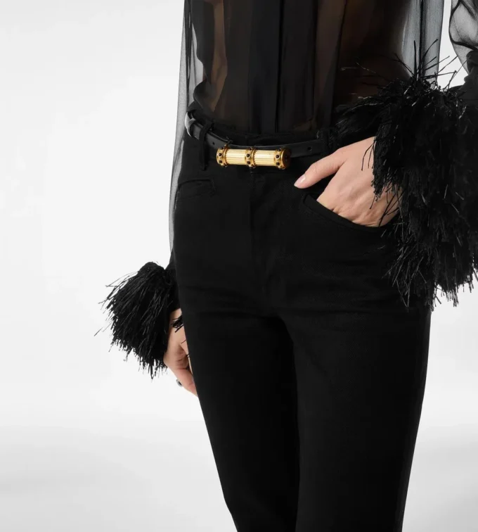 Curea cu cabochon din piele cu efect Palmellato