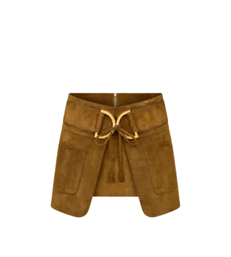 Fustă mini din catifea suede cu detalii D-Rings