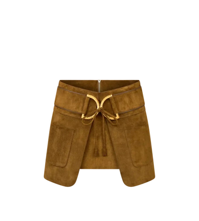 Fustă mini din catifea suede cu detalii D-Rings Fustă mini din catifea suede cu detalii D-Rings