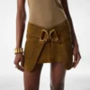 Fustă mini din catifea suede cu detalii D-Rings Fustă mini din catifea suede cu detalii D-Rings