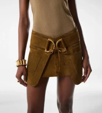 Fustă mini din catifea suede cu detalii D-Rings