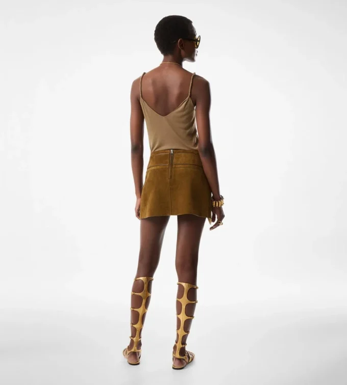 Fustă mini din catifea suede cu detalii D-Rings Fustă mini din catifea suede cu detalii D-Rings