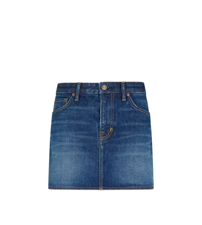 Fustă mini din denim spălat cu pietre Fustă mini din denim spălat cu pietre