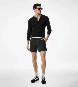 Henley din bumbac elastic