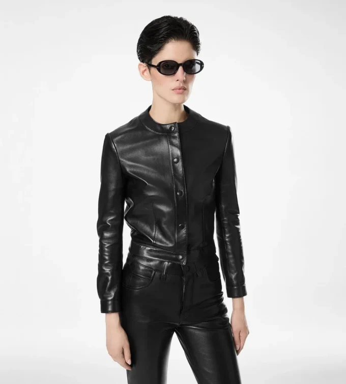 Jacheta cardigan din piele nappa