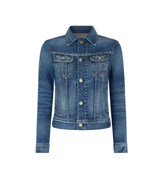 Jacheta confortabilă din denim spălat cu pietre Jacheta confortabilă din denim spălat cu pietre