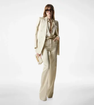 Pantaloni croiți din mătase și lână twill, cu croi bootcut