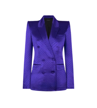Jacheta cu rever dublu și nasturi, din jacquard cu buline