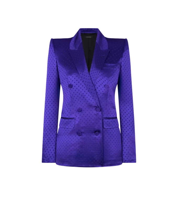 Jacheta cu rever dublu și nasturi, din jacquard cu buline Jacheta cu rever dublu și nasturi, din jacquard cu buline