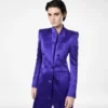 Jacheta cu rever dublu și nasturi, din jacquard cu buline Jacheta cu rever dublu și nasturi, din jacquard cu buline
