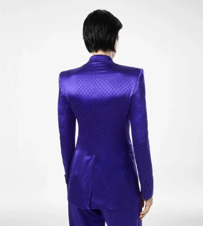 Jacheta cu rever dublu și nasturi, din jacquard cu buline Jacheta cu rever dublu și nasturi, din jacquard cu buline