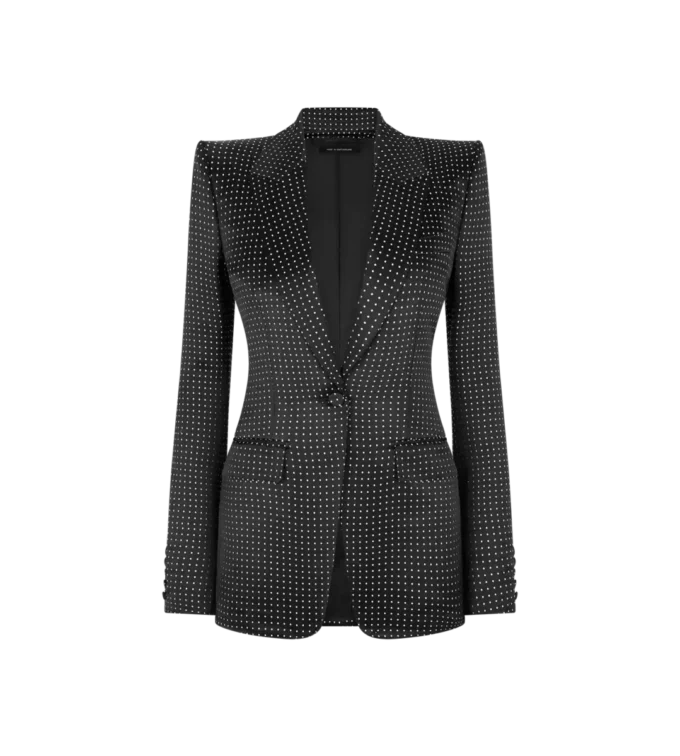Jacheta cu un singur rând de nasturi din țesătură jacquard cu buline Jacheta cu un singur rând de nasturi din țesătură jacquard cu buline