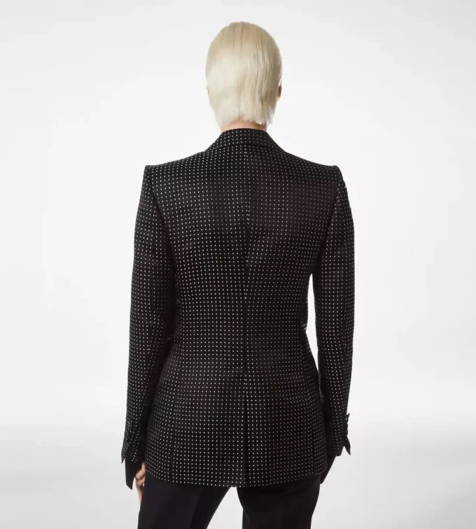 Jacheta cu un singur rând de nasturi din țesătură jacquard cu buline Jacheta cu un singur rând de nasturi din țesătură jacquard cu buline
