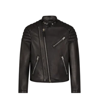 Jacheta de motociclist din piele cu fermoar