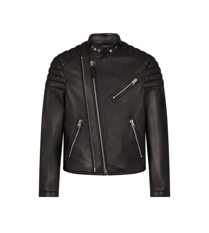 Jacheta de motociclist din piele cu fermoar Jacheta de motociclist din piele cu fermoar