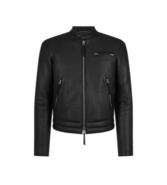 Jacheta de motociclist din piele cu fermoar