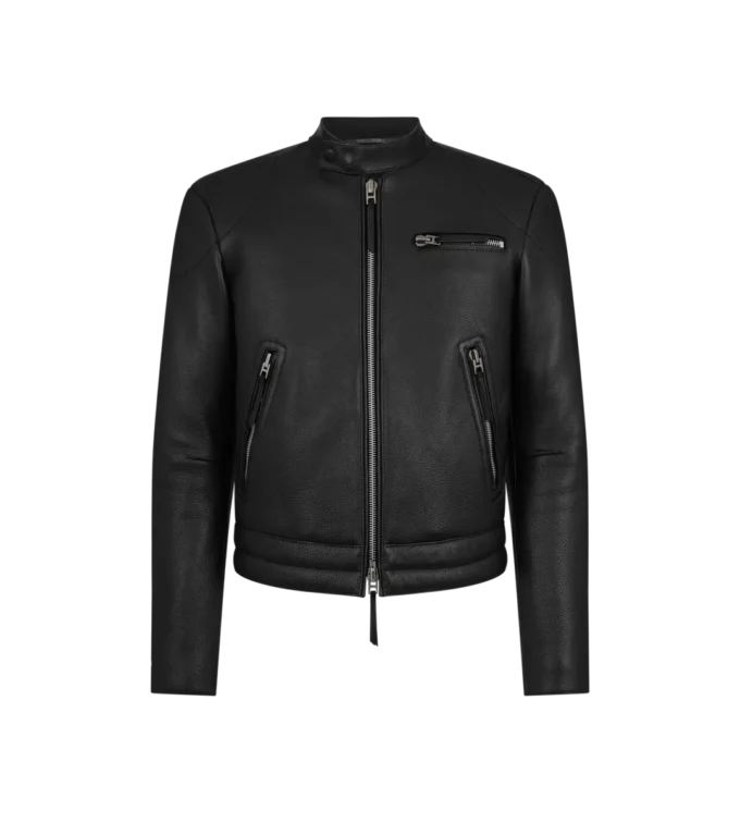 Jacheta de motociclist din piele cu fermoar Jacheta de motociclist din piele cu fermoar