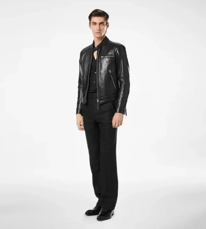 Jacheta de motociclist din piele nappa