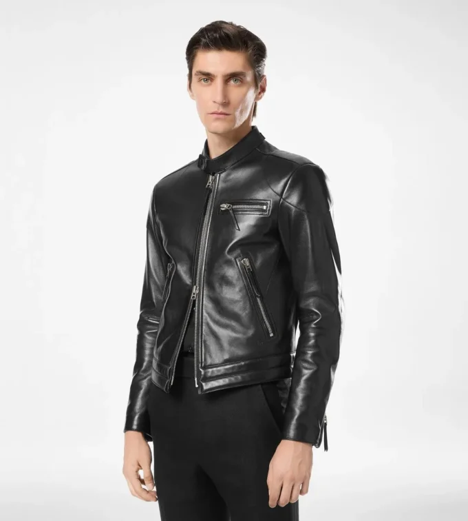 Jacheta de motociclist din piele nappa