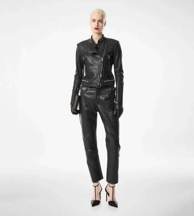 Pantaloni de motociclist din piele texturată Pantaloni de motociclist din piele texturată