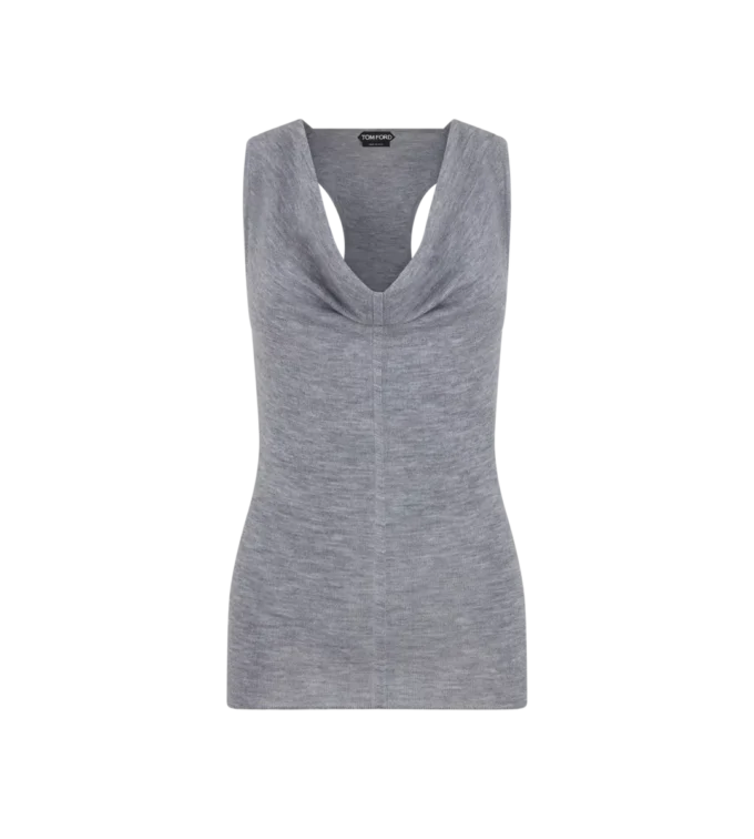 Maiou cu guler tip cowl din tricot rib din lână merino