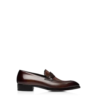 Mocasini din piele lustruită și piele de aligator Elkan Twisted Band