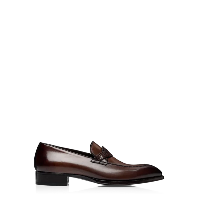 Mocasini din piele lustruită și piele de aligator Elkan Twisted Band Mocasini din piele lustruită și piele de aligator Elkan Twisted Band
