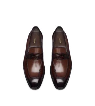 Mocasini din piele lustruită și piele de aligator Elkan Twisted Band