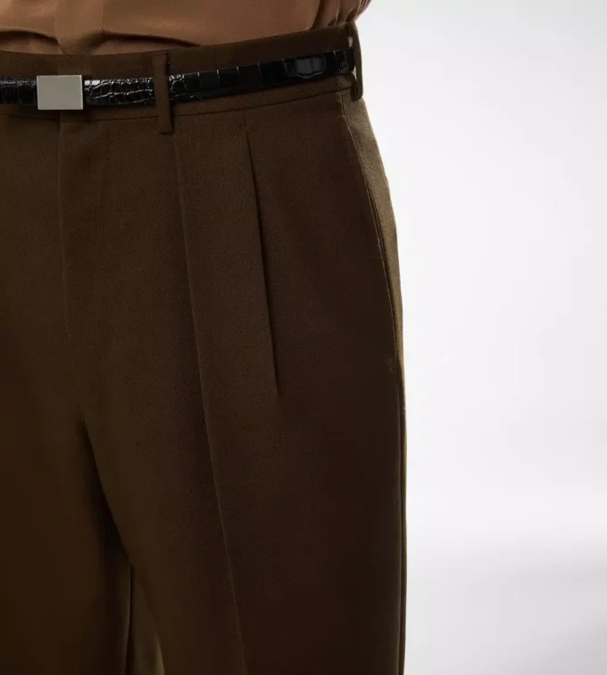 Pantaloni cu pli dublu din twill rupt Pantaloni cu pli dublu din twill rupt