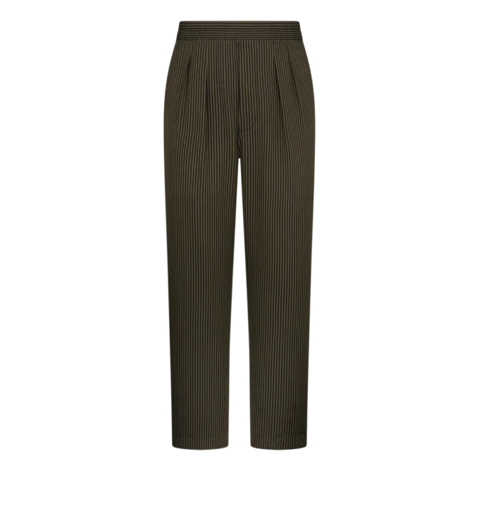 Pantaloni de casual din bumbac și mătase cu dungi Bengal și pliuri