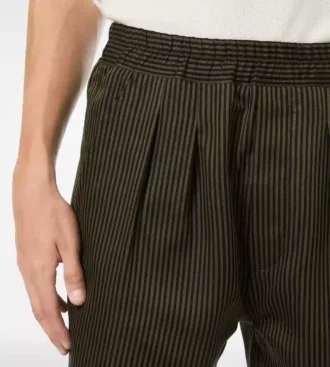 Pantaloni de casual din bumbac și mătase cu dungi Bengal și pliuri