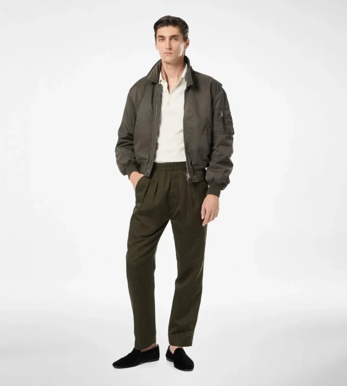 Pantaloni de casual din bumbac și mătase cu dungi Bengal și pliuri
