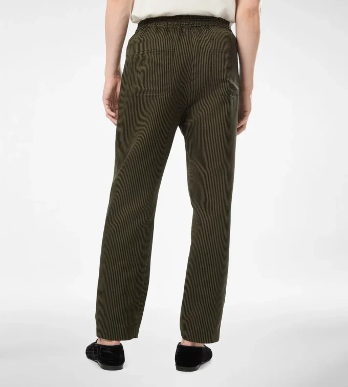 Pantaloni de casual din bumbac și mătase cu dungi Bengal și pliuri