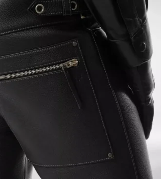 Pantaloni de motociclist din piele granulată