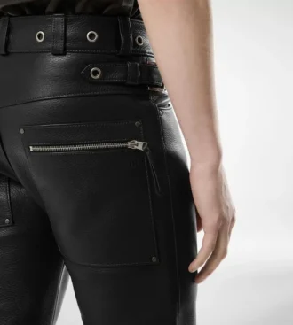 Pantaloni de motociclist din piele granulată