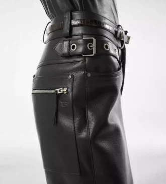 Pantaloni de motociclist din piele texturată