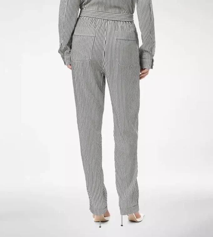 Pantaloni de pijama din mătase cu dungi și bordură Pantaloni de pijama din mătase cu dungi și bordură