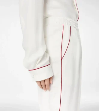 Pantaloni de pijama din mătase twill cu bordură