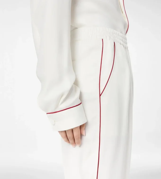 Pantaloni de pijama din mătase twill cu bordură Pantaloni de pijama din mătase twill cu bordură