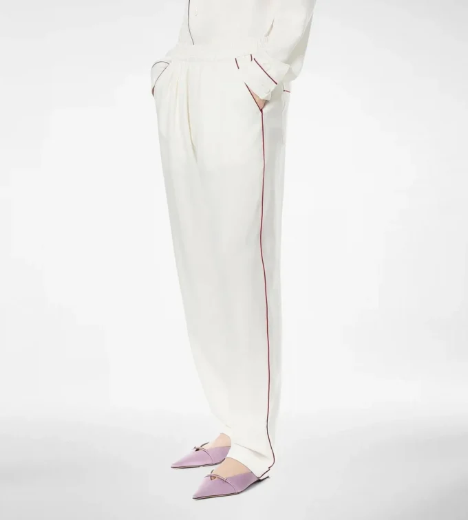 Pantaloni de pijama din mătase twill cu bordură Pantaloni de pijama din mătase twill cu bordură