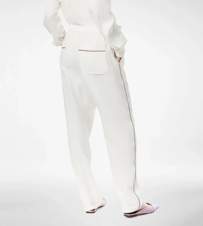 Pantaloni de pijama din mătase twill cu bordură Pantaloni de pijama din mătase twill cu bordură