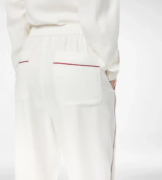 Pantaloni de pijama din mătase twill cu bordură Pantaloni de pijama din mătase twill cu bordură
