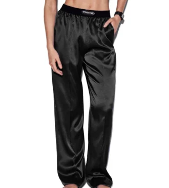 Pantaloni de pijama din satin de mătase elastic
