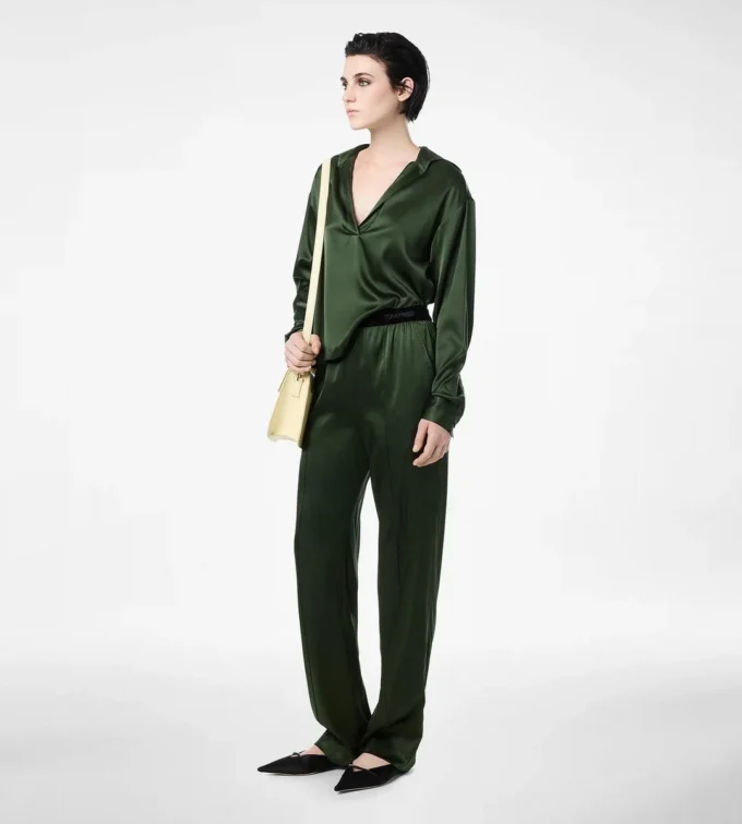 Pantaloni de pijama din satin de mătase elastic Pantaloni de pijama din satin de mătase elastic