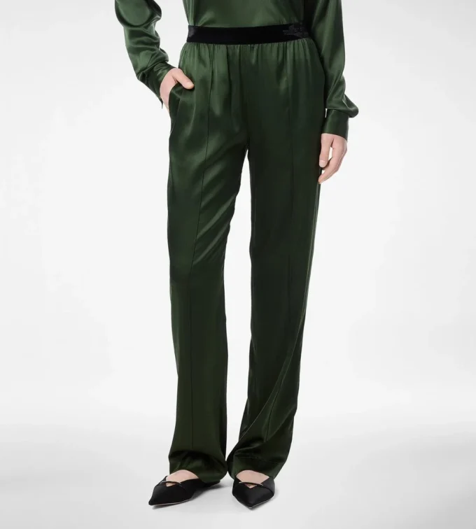Pantaloni de pijama din satin de mătase elastic Pantaloni de pijama din satin de mătase elastic