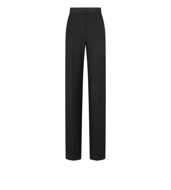Pantaloni de smoking cu talie înaltă din amestec de lână și mătase Pantaloni de smoking cu talie înaltă din amestec de lână și mătase