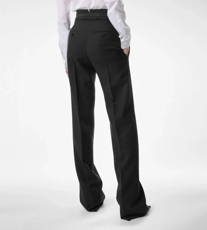 Pantaloni de smoking cu talie înaltă din amestec de lână și mătase Pantaloni de smoking cu talie înaltă din amestec de lână și mătase