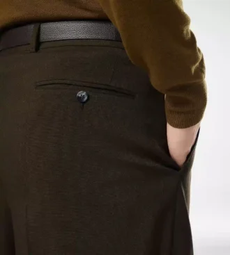 Pantaloni din lână, cașmir și mătase, cu pli dublu