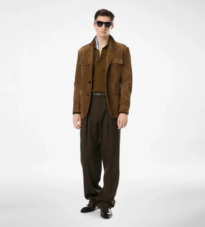 Pantaloni din lână, cașmir și mătase, cu pli dublu
