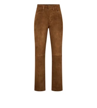 Pantaloni din piele de miel cu cinci buzunare și logo Tf în relief